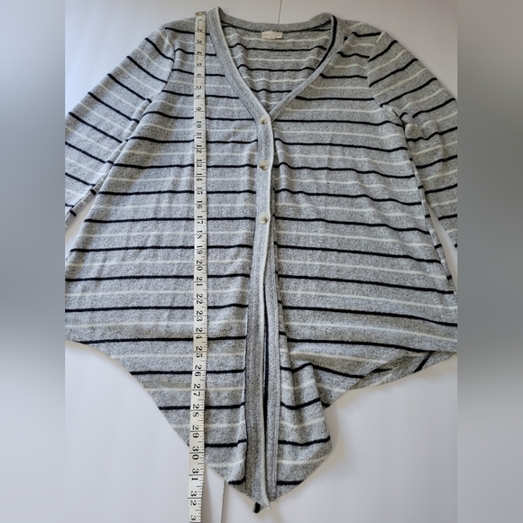 Hem & Thread Grey Striped Casual Academia Long Sleeve Cardigan Sweater - Picture 4 of 9